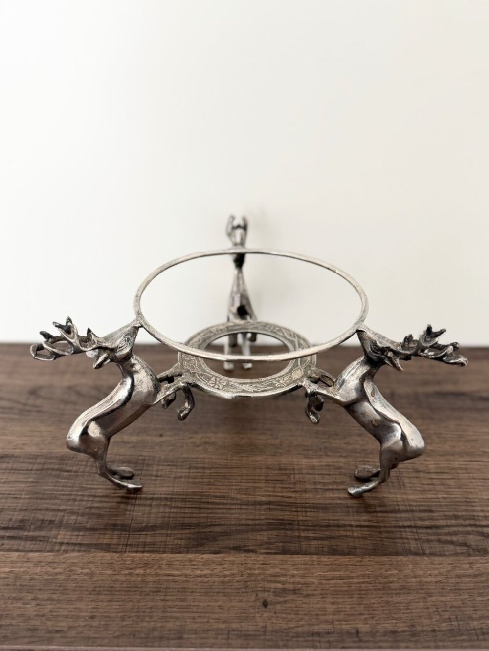 Vintage Silver Tone Reindeer Stag Plant Bowl Candle Holder Christmas Centerpiece